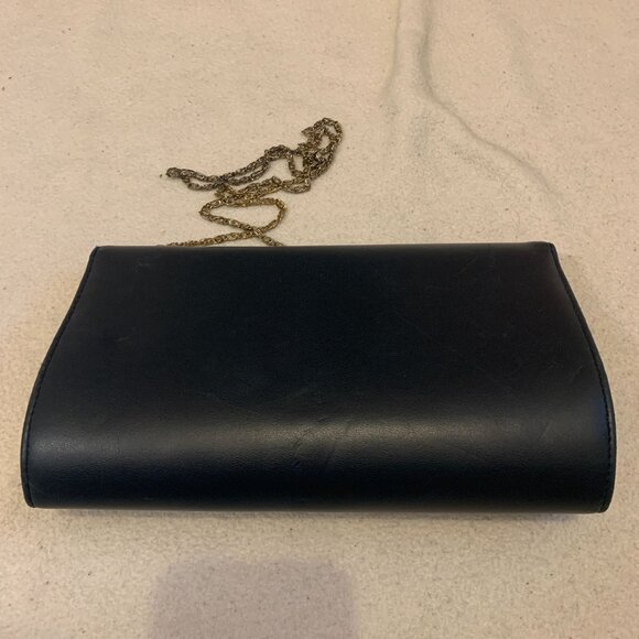 Vintage ANDE' Dark Blue Clutch Purse Evening Handbag Gold Chain Shoulder Strap - Picture 3 of 12